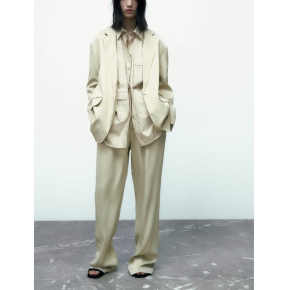 NWT Zara SATIN EFFECT BLAZER SEA GREEN M - Picture 7 of 15